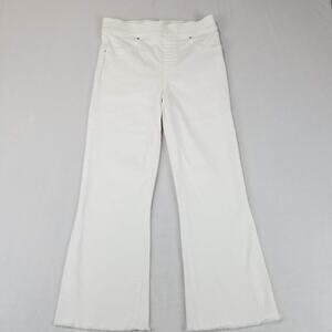SPANX Jeans Medium Womens White Cropped Flare High Rise Pull On Raw Hem 20232R